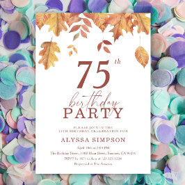 Invitación de cumpleaños número 75 con hojas de ot