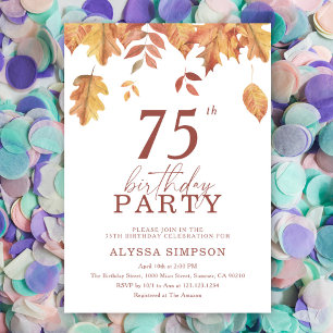 Invitación de cumpleaños número 75 con hojas de ot