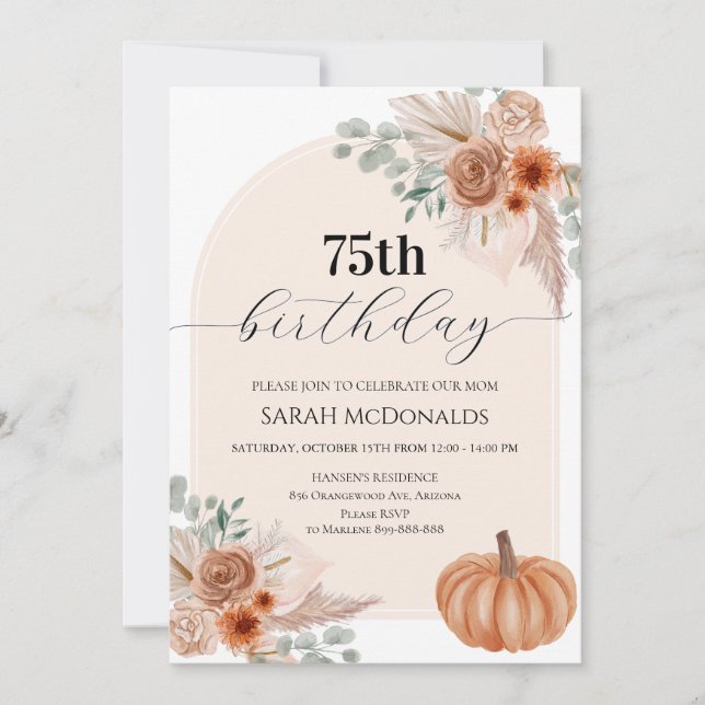 invitación de cumpleaños número 75 de otoño para m (Anverso)