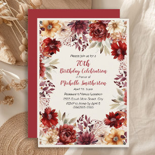 Invitación de cumpleaños número 75 floral de acuar