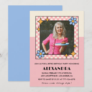 invitación de cumpleaños número 75 Flores rosadas