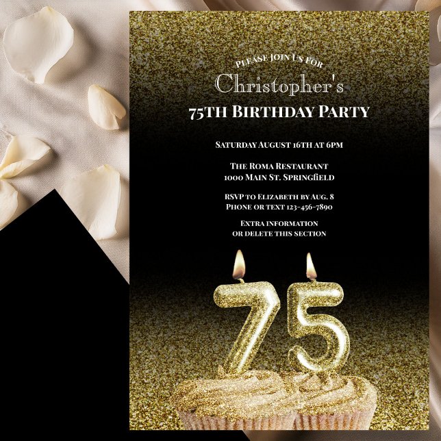 Invitación de cumpleaños número 75 para él en negr (Subido por el creador)