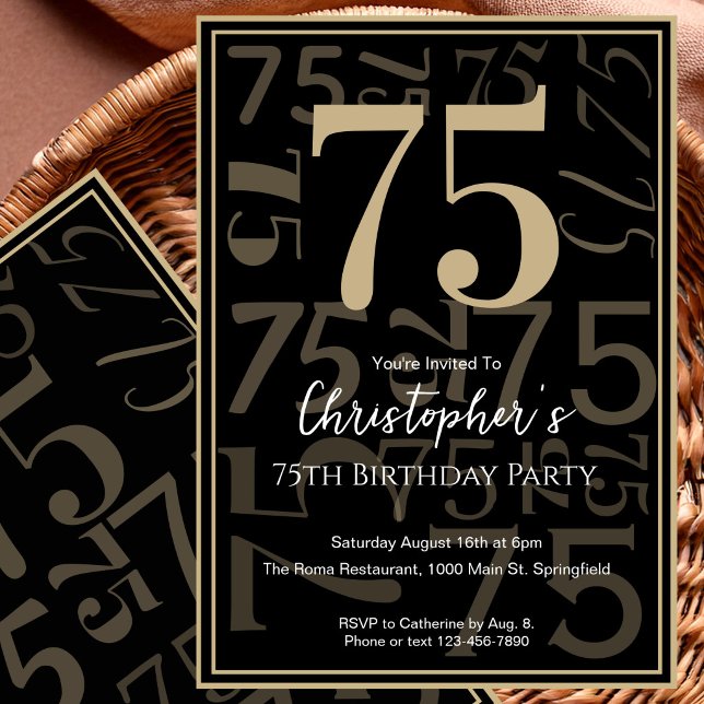Invitación de cumpleaños número 75 para él en negr (Subido por el creador)