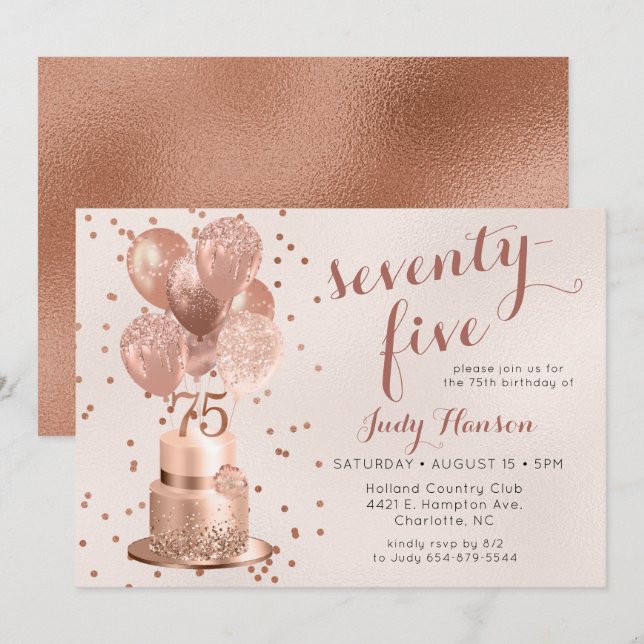 Invitación de cumpleaños número 75 para pastel de  (Anverso / Reverso)
