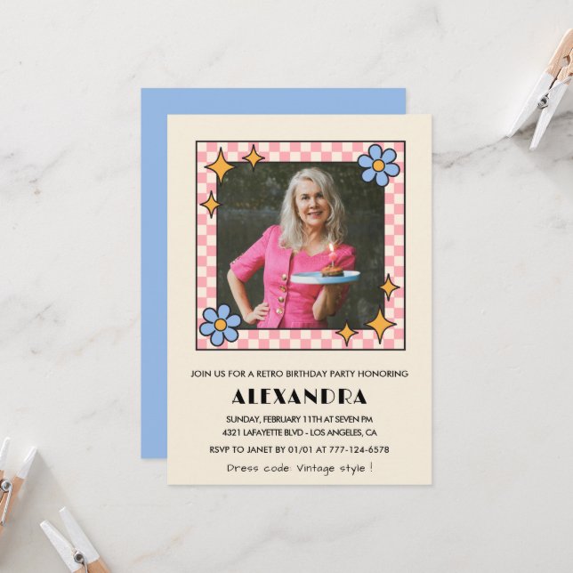 invitación de cumpleaños número 75 Retro Groovy Fl (Anverso/Reverso In Situ)