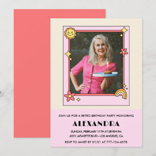 invitación de cumpleaños número 75 Retro Groovy Fl