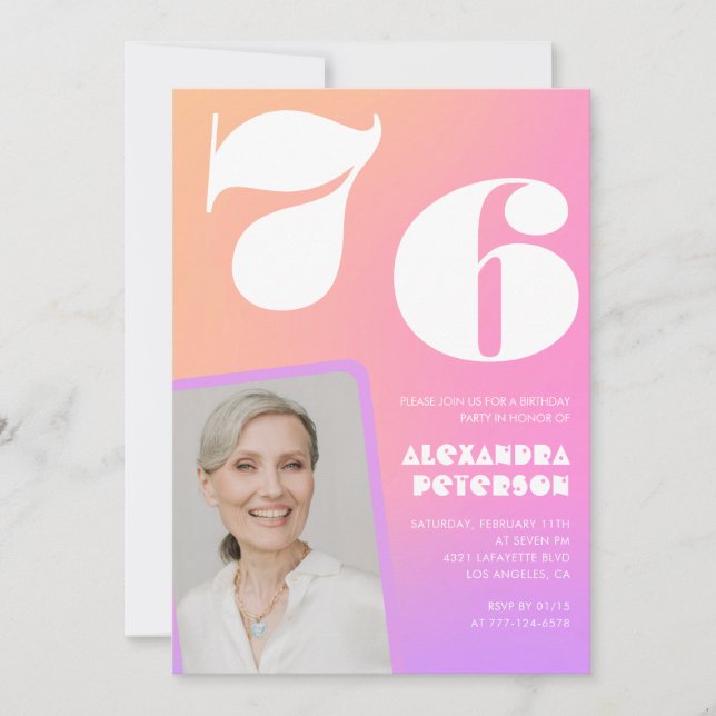 Invitación de cumpleaños número 76 con foto retro  (Anverso)