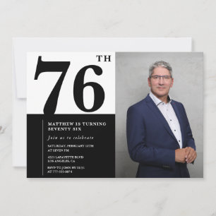 Invitación de cumpleaños número 76 en blanco y neg