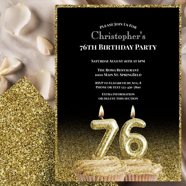 Invitación de cumpleaños número 76 para él en negr (Subido por el creador)