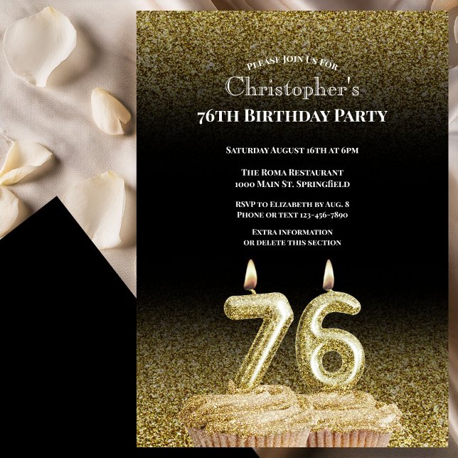 Invitación de cumpleaños número 76 para él en negr (Subido por el creador)