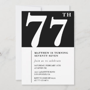 Invitación de cumpleaños número 77 elegante en bla