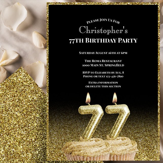 Invitación de cumpleaños número 77 para él en negr (Subido por el creador)