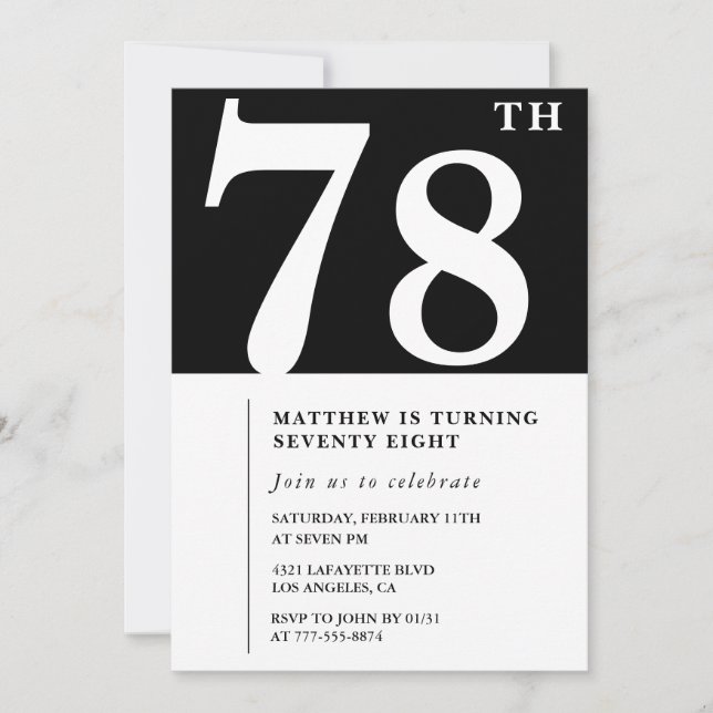 Invitación de cumpleaños número 78 elegante en bla (Anverso)