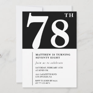 Invitación de cumpleaños número 78 elegante en bla