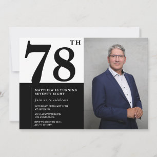 Invitación de cumpleaños número 78 en blanco y neg
