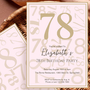 Invitación de cumpleaños número 78 en rosa oro mod