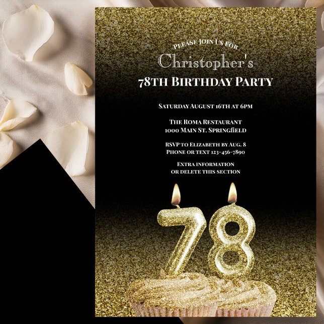 Invitación de cumpleaños número 78 para él en negr (Subido por el creador)