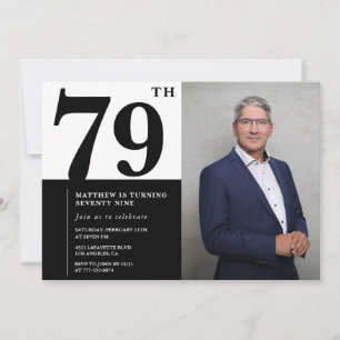 Invitación de cumpleaños número 79 en blanco y neg