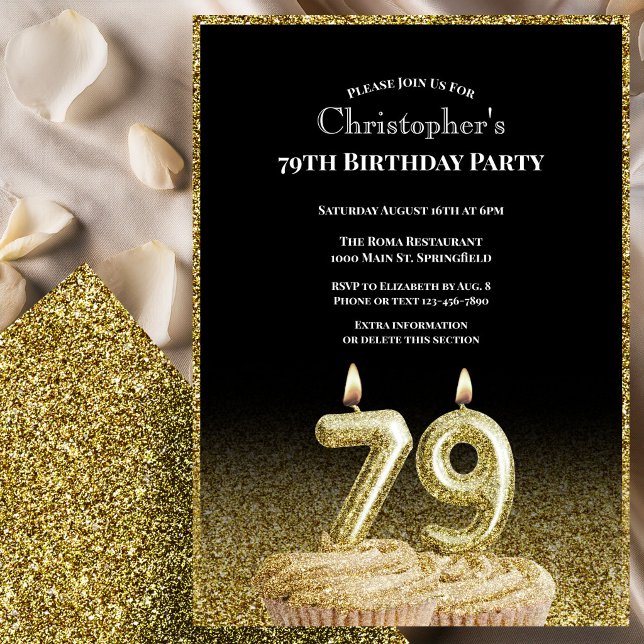 Invitación de cumpleaños número 79 para él en negr (Subido por el creador)