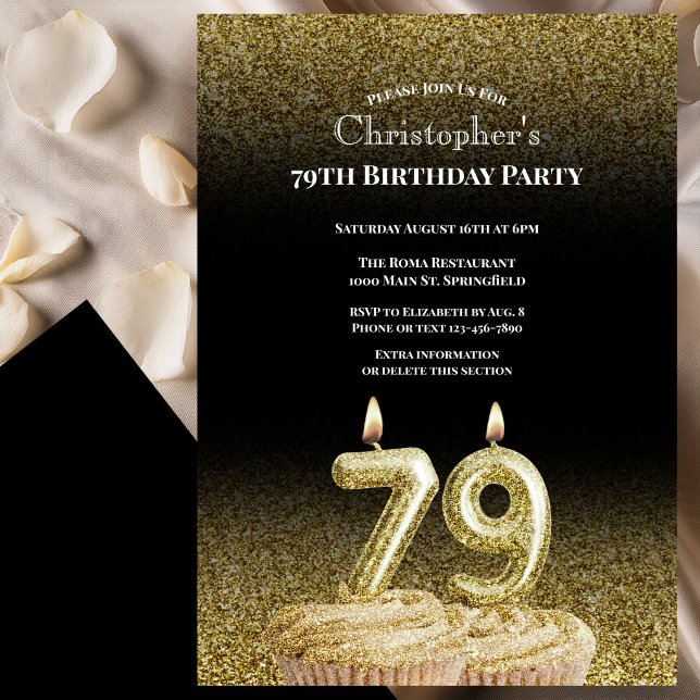 Invitación de cumpleaños número 79 para él en negr (Subido por el creador)