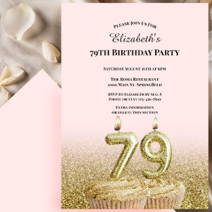 Invitación de cumpleaños número 79 rosa y dorado p