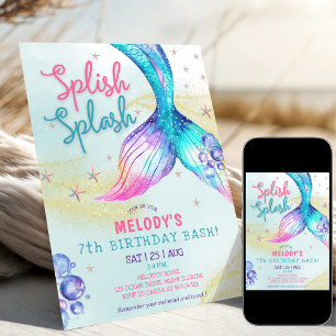 Invitación de cumpleaños número 7 cola de sirena b