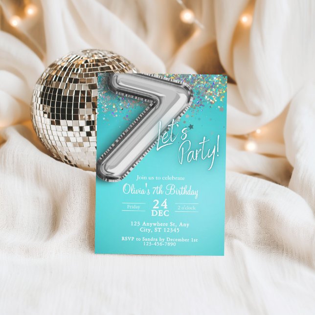 invitación de cumpleaños número 7 con brillo azul  (Subido por el creador)