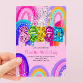 Invitación de cumpleaños número 7 con lentejuelas 