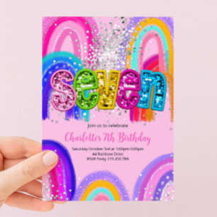 Invitación de cumpleaños número 7 con lentejuelas 