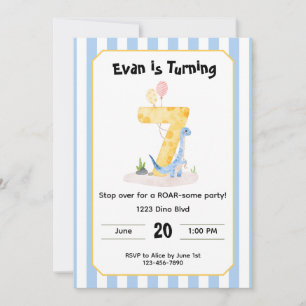 Invitación de cumpleaños número 7 de dinosaurio ed