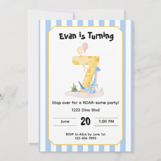 Invitación de cumpleaños número 7 de dinosaurio ed