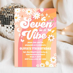 Invitación de cumpleaños número 7 de Groovy Daisy