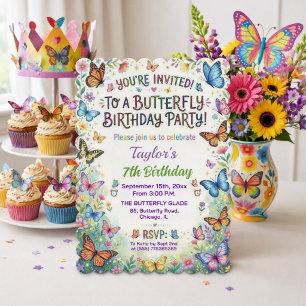 Invitación de cumpleaños número 7 de Mariposas Col