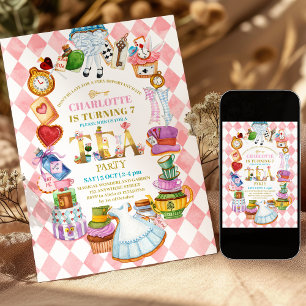 Invitación de cumpleaños número 7 de Pink Alice in