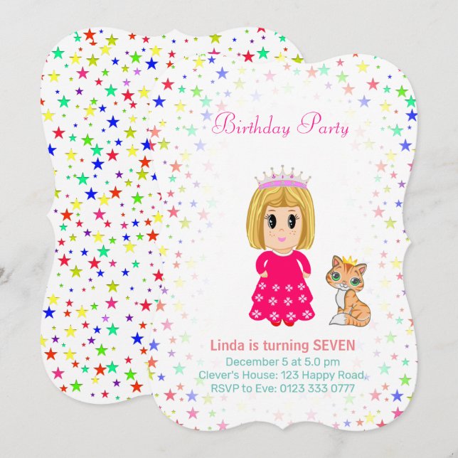 Invitación de cumpleaños número 7 de Princesa Lind (Anverso / Reverso)
