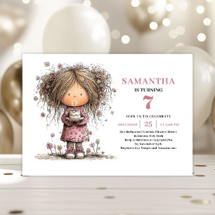 Invitación de cumpleaños número 7 de Quirky Girl r
