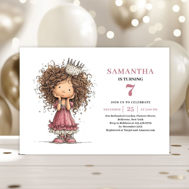 Invitación de cumpleaños número 7 de Quirky Kids R (Quirky Kids 7th Birthday Invite Pink Digital)