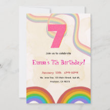 Invitación de cumpleaños número 7 de Rainbow Girl