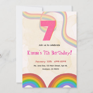Invitación de cumpleaños número 7 de Rainbow Girl