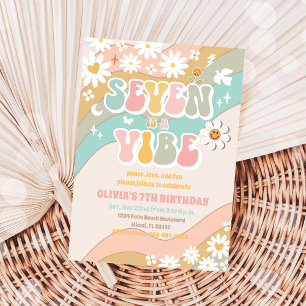 Invitación de cumpleaños número 7 de Retro Daisy