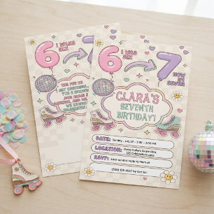 Invitación de cumpleaños número 7 de Retro Roller
