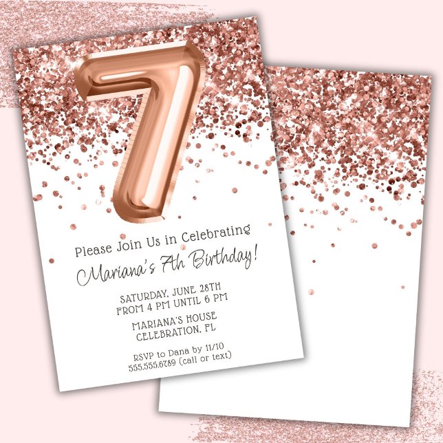 Invitación de cumpleaños número 7 de Rose Gold (Subido por el creador)