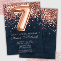 Invitación de cumpleaños número 7 de Rose Gold Nav