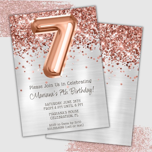 Invitación de cumpleaños número 7 de Rose Gold Sil (Subido por el creador)