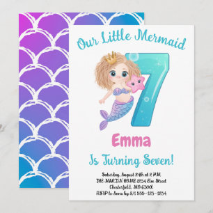 Invitación de cumpleaños número 7 de sirena