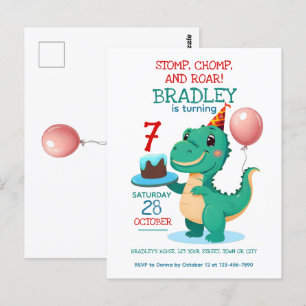 Invitación de cumpleaños número 7 de T Rex Dinosau