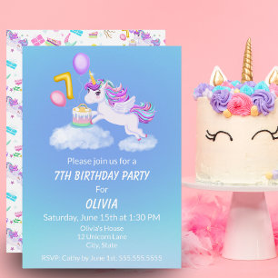 Invitación de cumpleaños número 7 de unicornio con