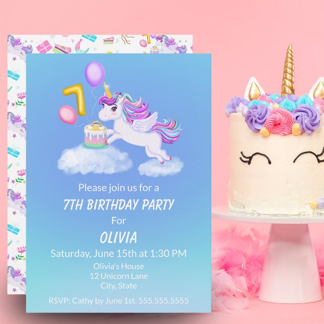 Invitación de cumpleaños número 7 de unicornio con (Subido por el creador)