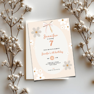 Invitación de cumpleaños número 7 Floral Daisy par