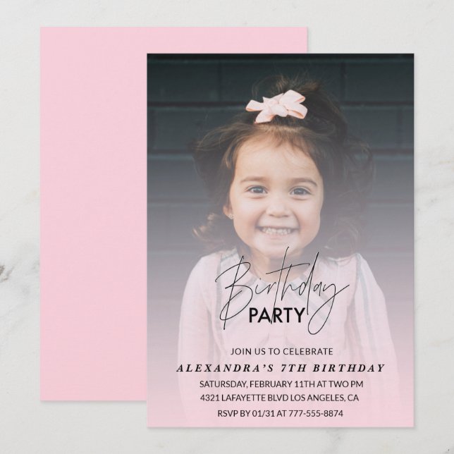 invitación de cumpleaños número 7 Foto de la fiest (Anverso / Reverso)